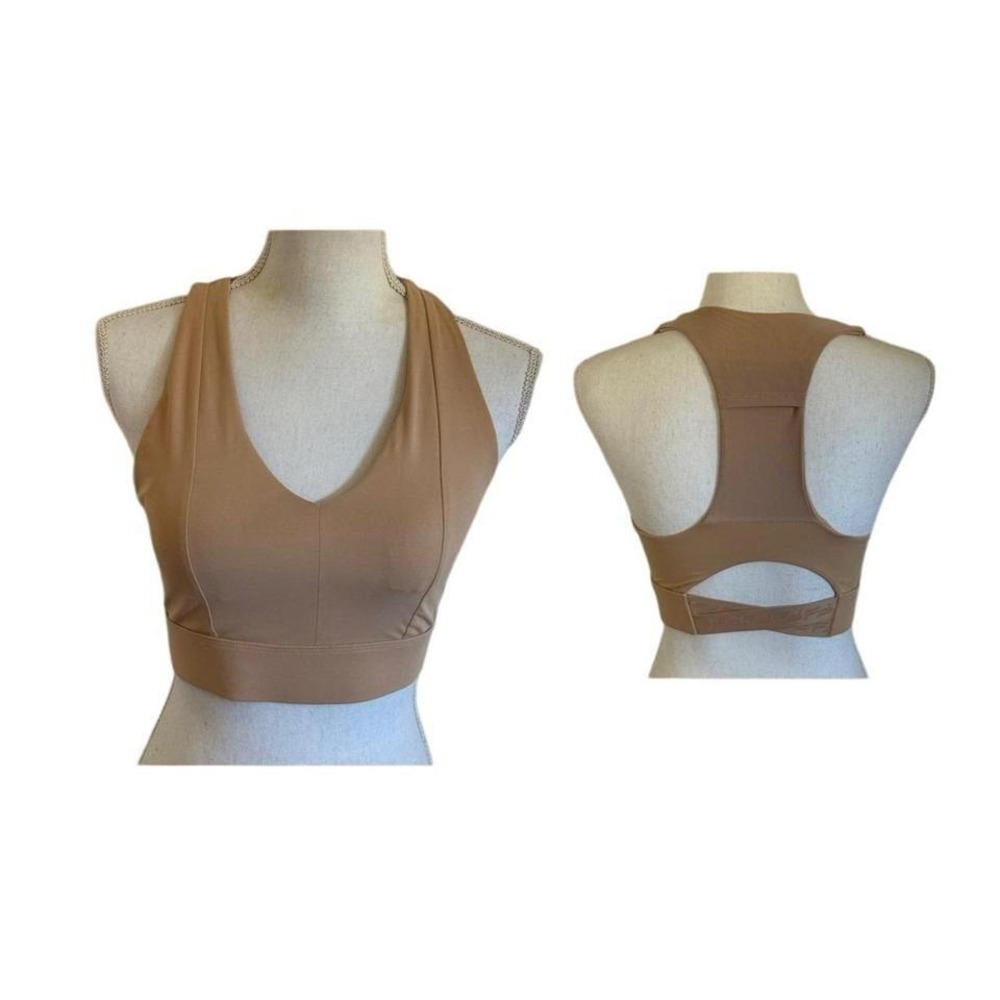 Fabletics Racerback Sports Bra Yoga Pilates Workout Activewear Tan Neutral